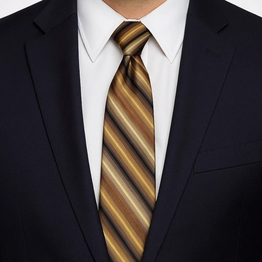 John Ashford 100% Silk Brown and Tan Striped Tie
